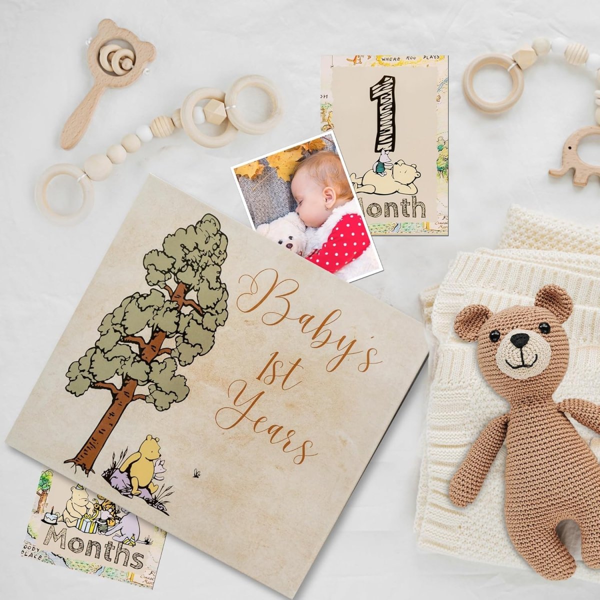 Baby Book Keepsake Memory Book (9.5”x8.5”), Hardcover Album w/Enclosed Spiral Binding, Baby Photo Albums w/Winnie the Pooh Graphics & Milestone Cards, Scrapbook Album - LittleTreasures