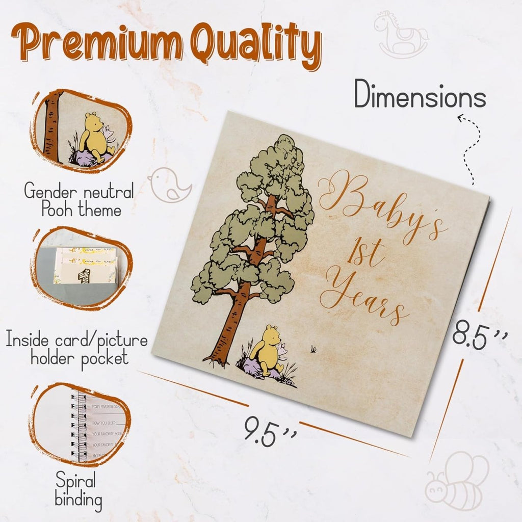 Baby Book Keepsake Memory Book (9.5”x8.5”), Hardcover Album w/Enclosed Spiral Binding, Baby Photo Albums w/Winnie the Pooh Graphics & Milestone Cards, Scrapbook Album - LittleTreasures