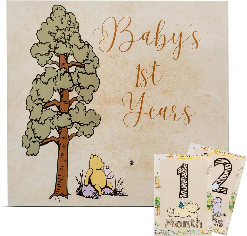 Baby Book Keepsake Memory Book (9.5”x8.5”), Hardcover Album w/Enclosed Spiral Binding, Baby Photo Albums w/Winnie the Pooh Graphics & Milestone Cards, Scrapbook Album - LittleTreasures