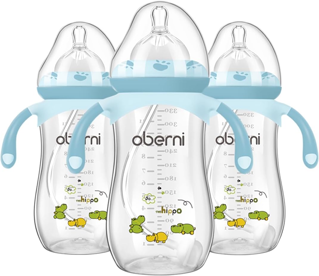 Baby Bottle 330ml, 11oz Weighted Straw Toddler Milk Feeding Bottle with Size “+” Variable Flow Teat for 12m+, Pink/ 2 Pack - LittleTreasures