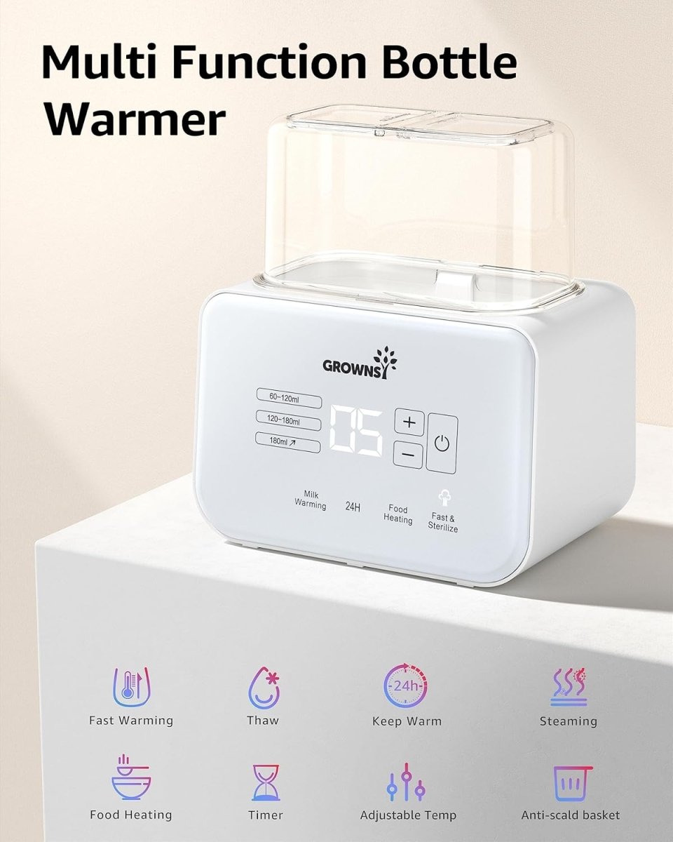 Baby Bottle Warmer, 8 - in - 1 Fast Milk Warmer with Timer Breastmilk or Formula, Fits 2 Bottles, Accurate Temperature Control, with Defrost, Sterili - zing, Keep, Heat Baby Food Jars Function - LittleTreasures