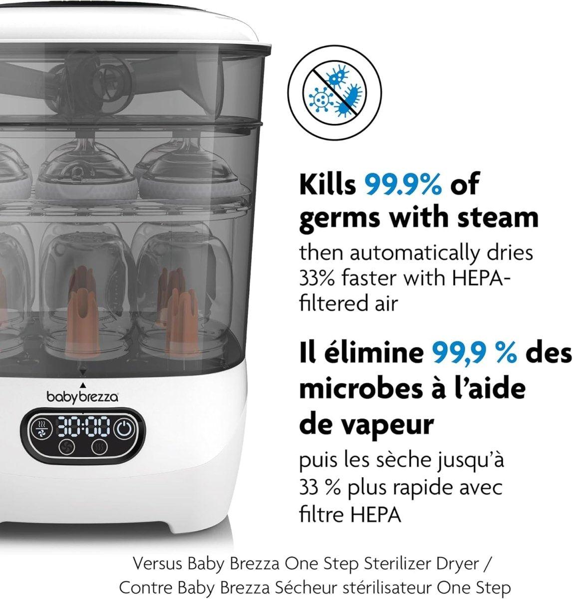 Baby Brezza Bottle Sterilizer and Dryer Advanced – 33% Faster - Largest Capacity Steam Sanitizer - Universal Sterilization Machine for All Bottles + Baby Product Parts - HEPA Air Filter - LittleTreasures