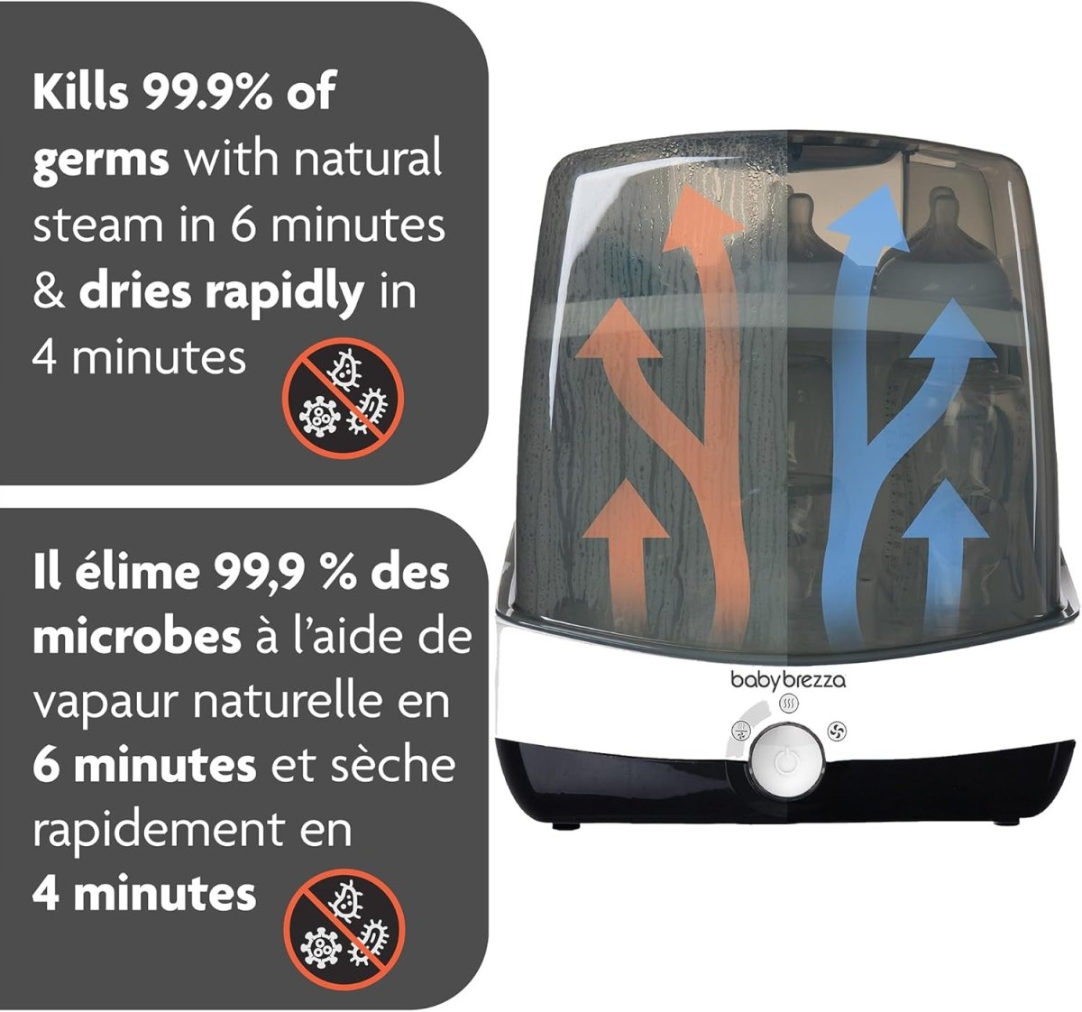 Baby Brezza Superfast 10 Minute Baby Bottle Sterilizer + Dryer - 75% Faster Drying – Universal Electric Steam Sterilization for All Bottles, Pacifiers + Baby Product Parts - LittleTreasures