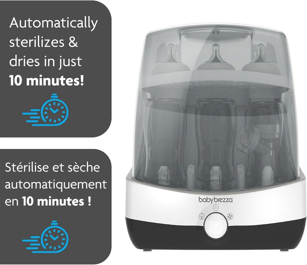 Baby Brezza Superfast 10 Minute Baby Bottle Sterilizer + Dryer - 75% Faster Drying – Universal Electric Steam Sterilization for All Bottles, Pacifiers + Baby Product Parts - LittleTreasures