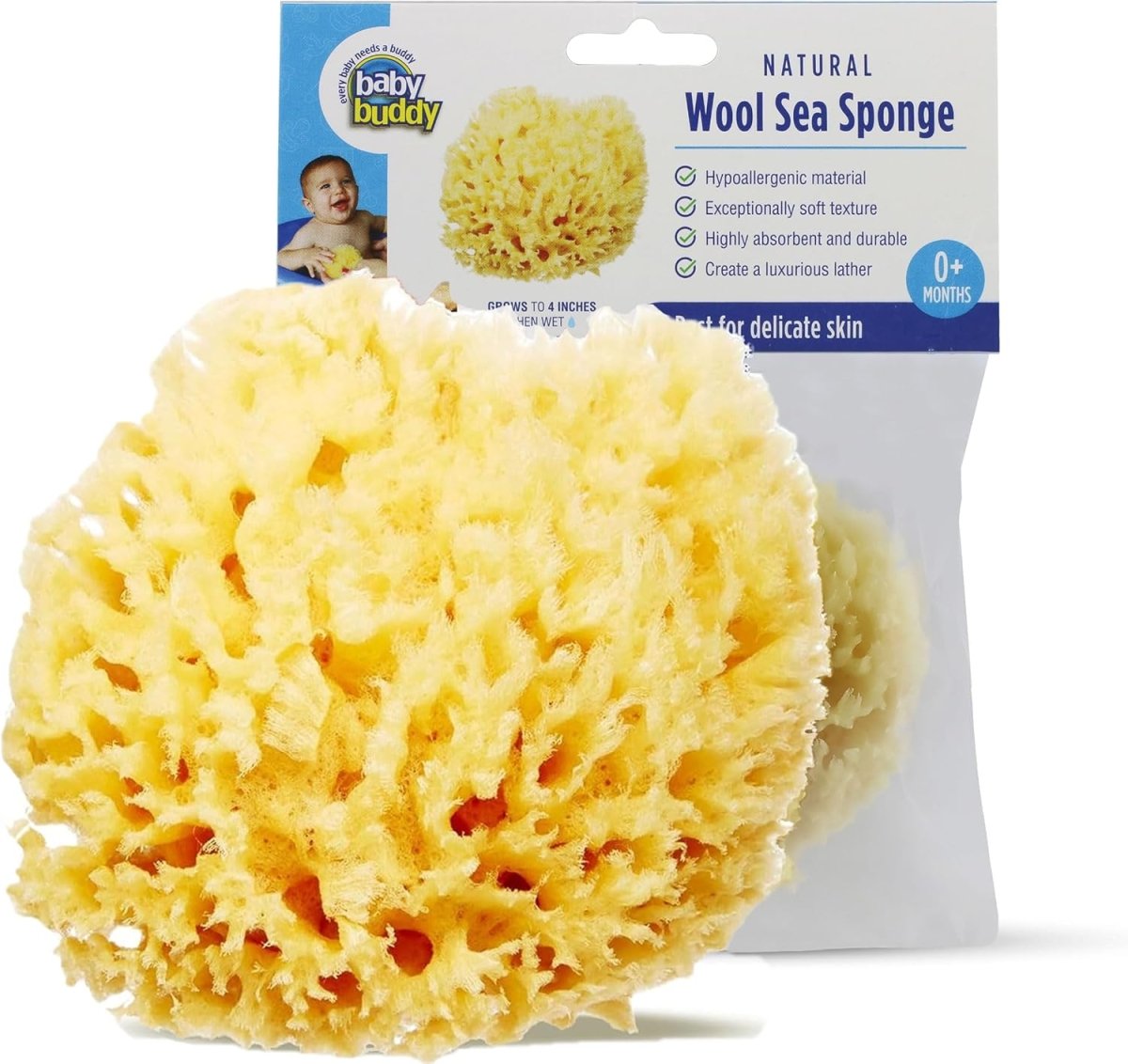 Baby Buddy Natural Wool Sea Sponge, Newborn Bath Time Essential, Ultra Soft for Delicate Skin, Hypoallergenic and Biodegradable, 1 pack - LittleTreasures