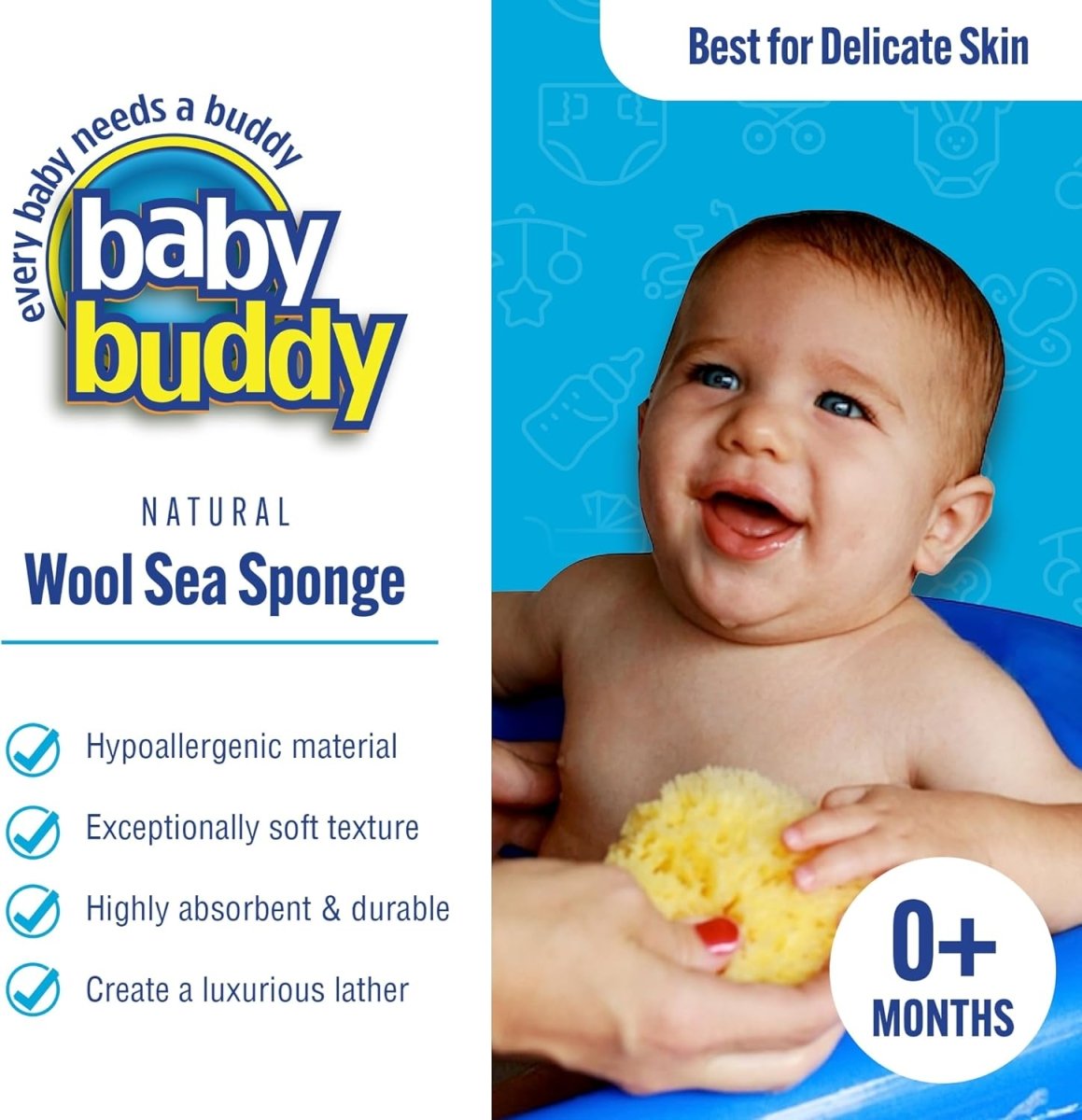 Baby Buddy Natural Wool Sea Sponge, Newborn Bath Time Essential, Ultra Soft for Delicate Skin, Hypoallergenic and Biodegradable, 1 pack - LittleTreasures