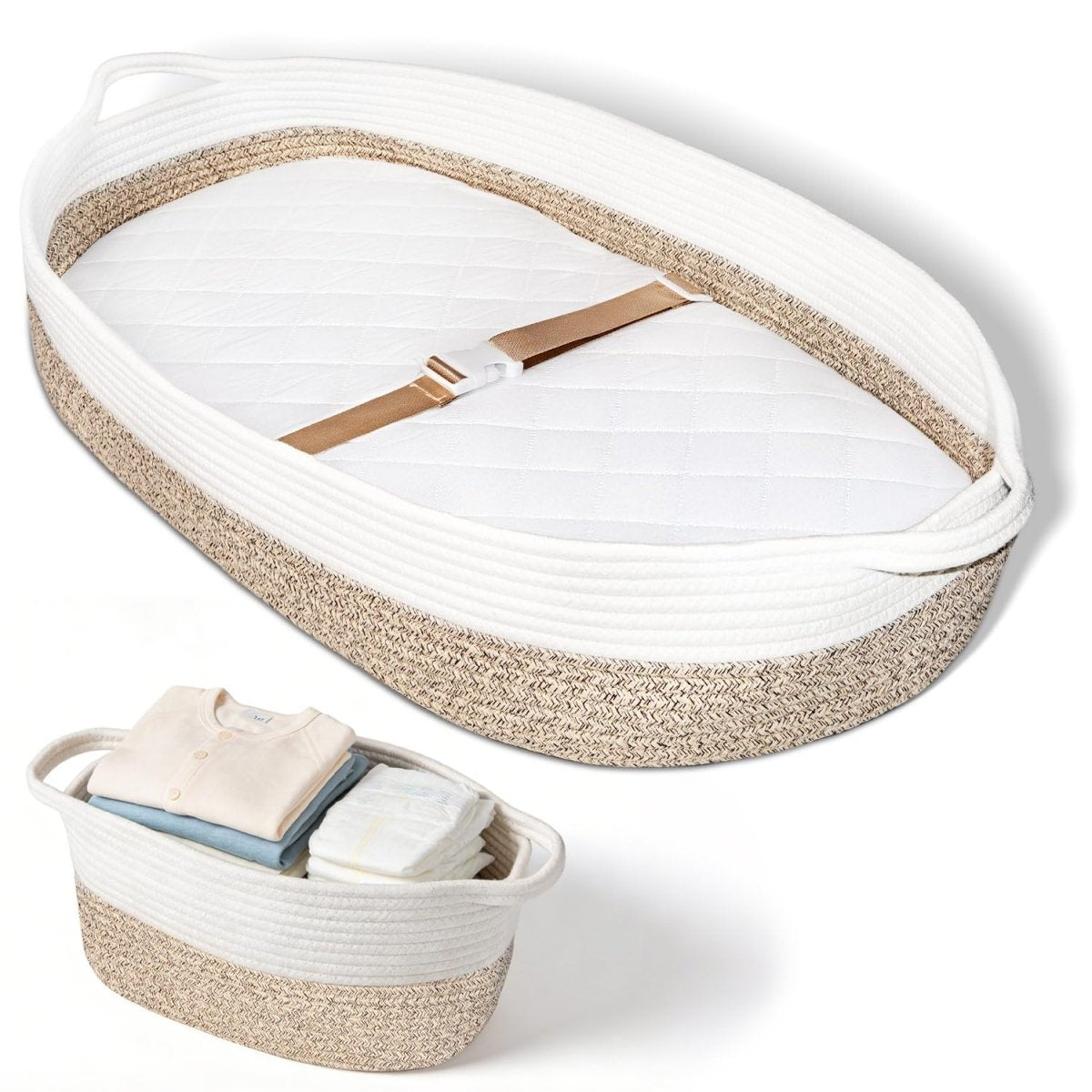 Baby Changing Basket with Diaper Changing Pad, Breathable & Waterproof Dual - Cover Foldable Portable Travel Cotton Rope Baby Changing Mat for Dresser & Table Gift for Baby Shower - LittleTreasures