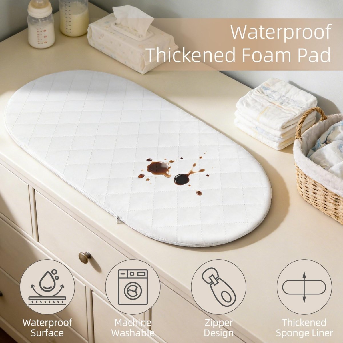 Baby Changing Basket with Diaper Changing Pad, Breathable & Waterproof Dual - Cover Foldable Portable Travel Cotton Rope Baby Changing Mat for Dresser & Table Gift for Baby Shower - LittleTreasures