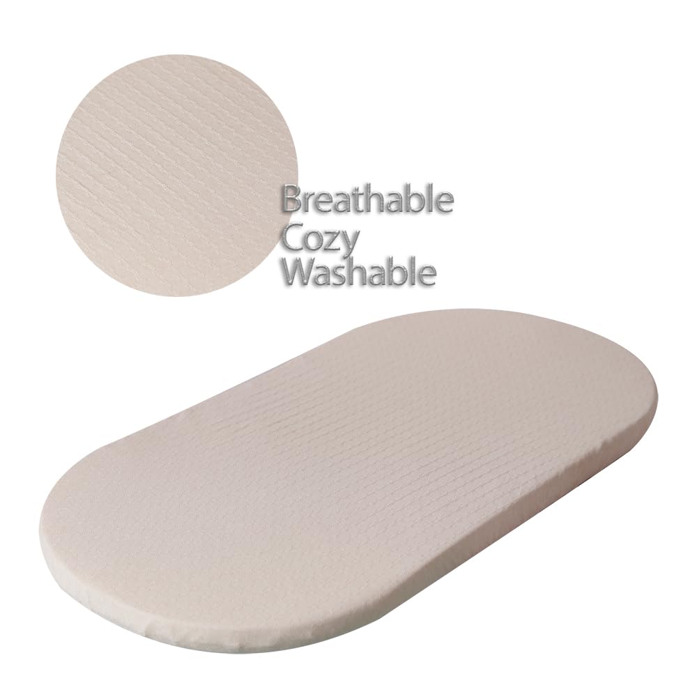 Baby Cradle Mattress Pad Oval Crib Bassinet Foam Mattress with Removable Organic Cotton Cover and Waterproof Pad Liner - LittleTreasures