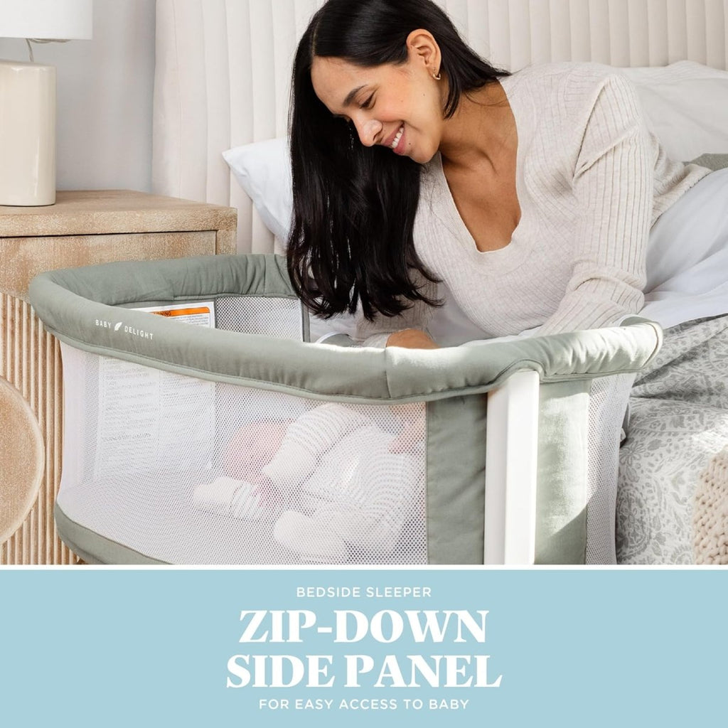 Baby Delight Beside Me Serenity Bassinet | Lightweight Bedside Sleeper & Baby Bassinet | 7 - Position Height Adjustment | 100% GOTS Certified Organic Cotton Fabric | Organic Sage - LittleTreasures