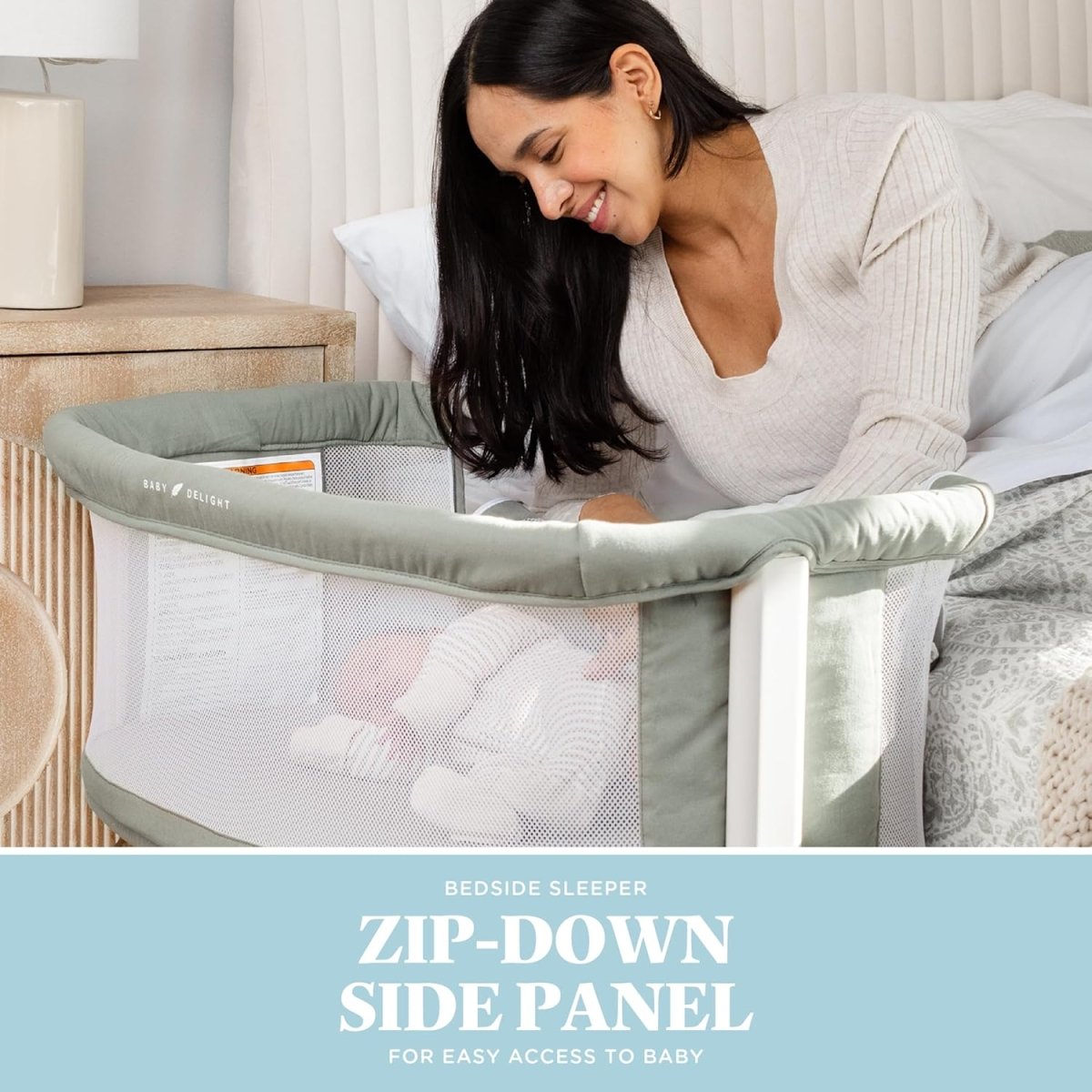 Baby Delight Beside Me Serenity Bassinet | Lightweight Bedside Sleeper & Baby Bassinet | 7 - Position Height Adjustment | 100% GOTS Certified Organic Cotton Fabric | Organic Sage - LittleTreasures