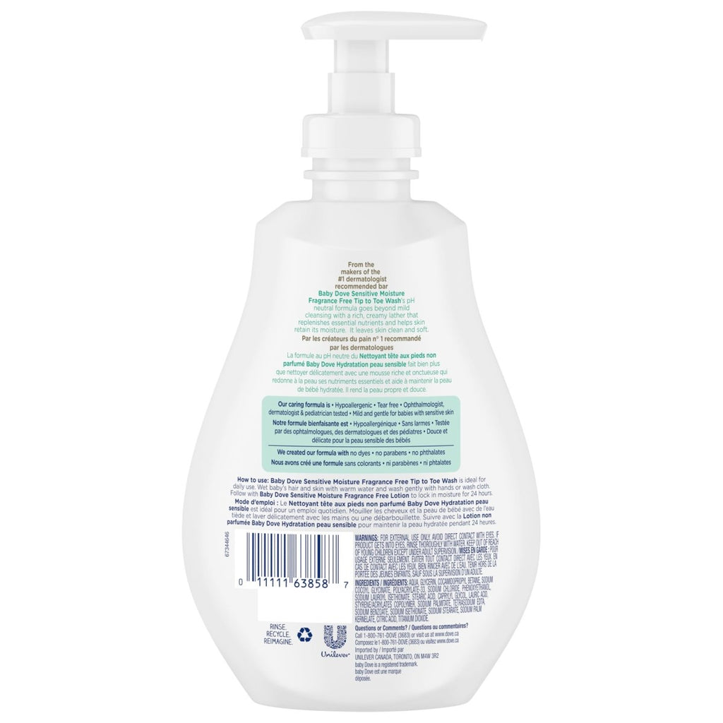 Baby Dove Tip to Toe Baby Wash Sensitive Moisture hypoallergenic and fragrance free 591 ml - LittleTreasures