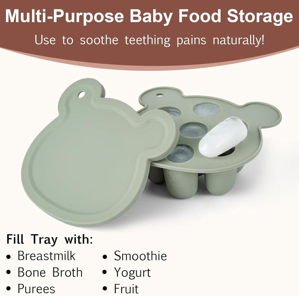 Baby Fruit Feeder Pacifier - Silicone Feeder Baby - BPA - free Frozen Food Feeder Breast Milk Popsicle Mold - Teething Relief Baby 4M+ Eating Feeding Essentials((Bear Green) - LittleTreasures