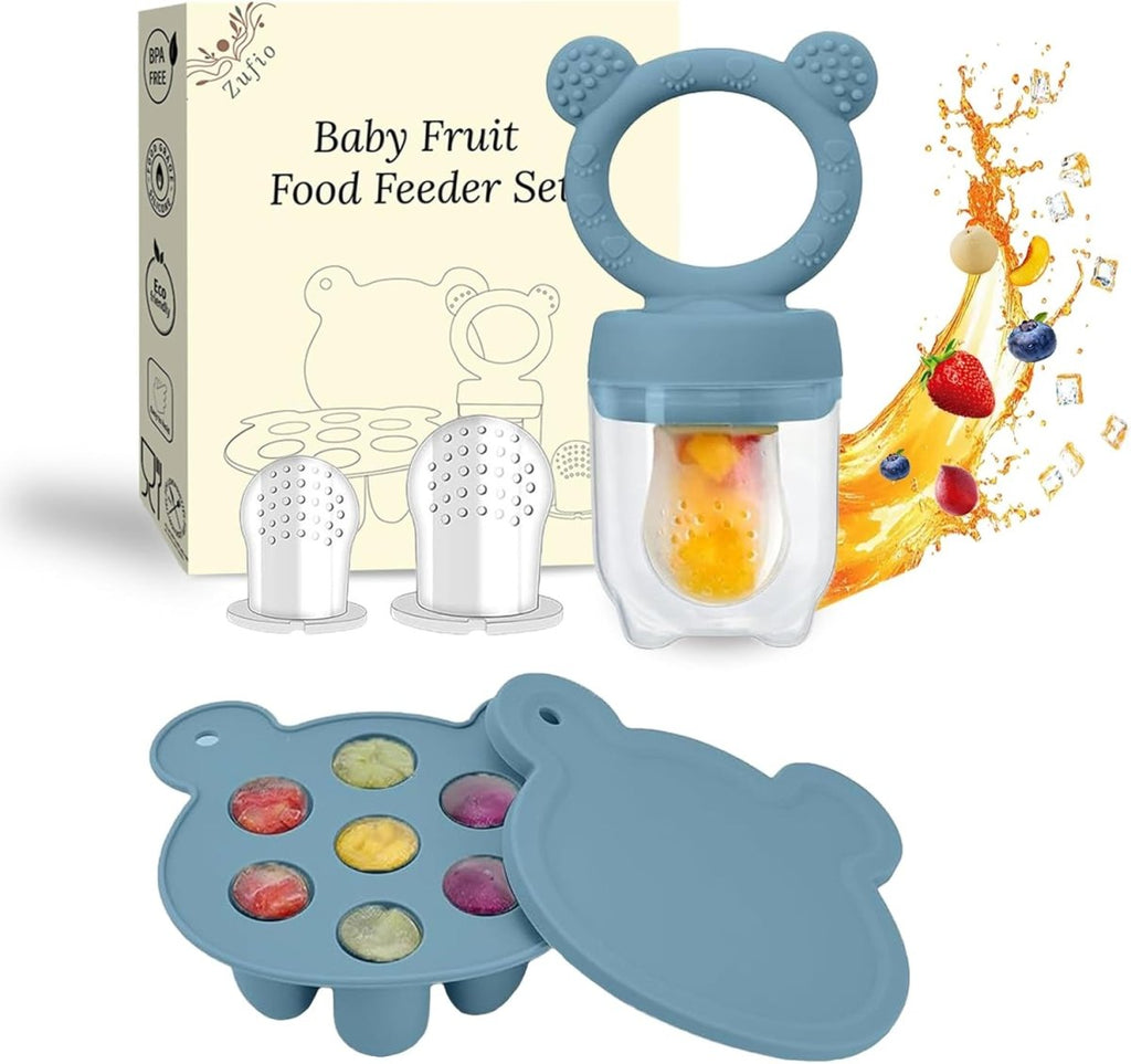 Baby Fruit Feeder Pacifier - Silicone Feeder Baby - BPA - free Frozen Food Feeder Breast Milk Popsicle Mold - Teething Relief Baby 4M+ Eating Feeding Essentials((Bear Green) - LittleTreasures