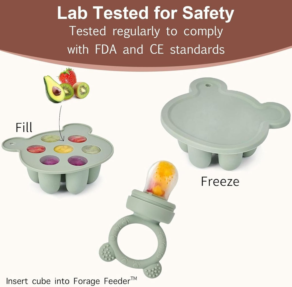 Baby Fruit Feeder Pacifier - Silicone Feeder Baby - BPA - free Frozen Food Feeder Breast Milk Popsicle Mold - Teething Relief Baby 4M+ Eating Feeding Essentials((Bear Green) - LittleTreasures