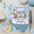 Baby Gift Set Baby Shower Gifts Basket for Newborns New Born Baby Boy Gift Set Blue Baby Gift Basket with Baby Rattle Muslin Towel Security Blanket Gender Reveal Gifts for Baby Girls Boys - LittleTreasures