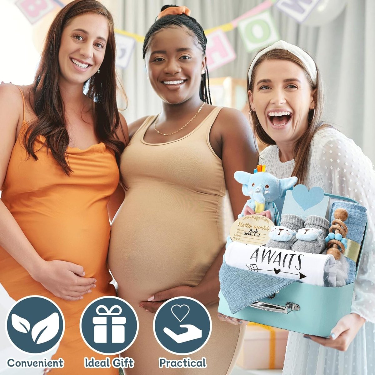 Baby Gift Set Baby Shower Gifts Basket for Newborns New Born Baby Boy Gift Set Blue Baby Gift Basket with Baby Rattle Muslin Towel Security Blanket Gender Reveal Gifts for Baby Girls Boys - LittleTreasures