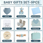 Baby Gift Set Baby Shower Gifts Basket for Newborns New Born Baby Boy Gift Set Blue Baby Gift Basket with Baby Rattle Muslin Towel Security Blanket Gender Reveal Gifts for Baby Girls Boys - LittleTreasures