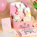 Baby Gift Set Baby Shower Gifts Basket for Newborns New Born Baby Girls Gift Set Pink Baby Gift Basket with Baby Rattle Swaddle Blanket Decision Coin Security Blanket Gender Reveal Gifts for Baby Girl - LittleTreasures