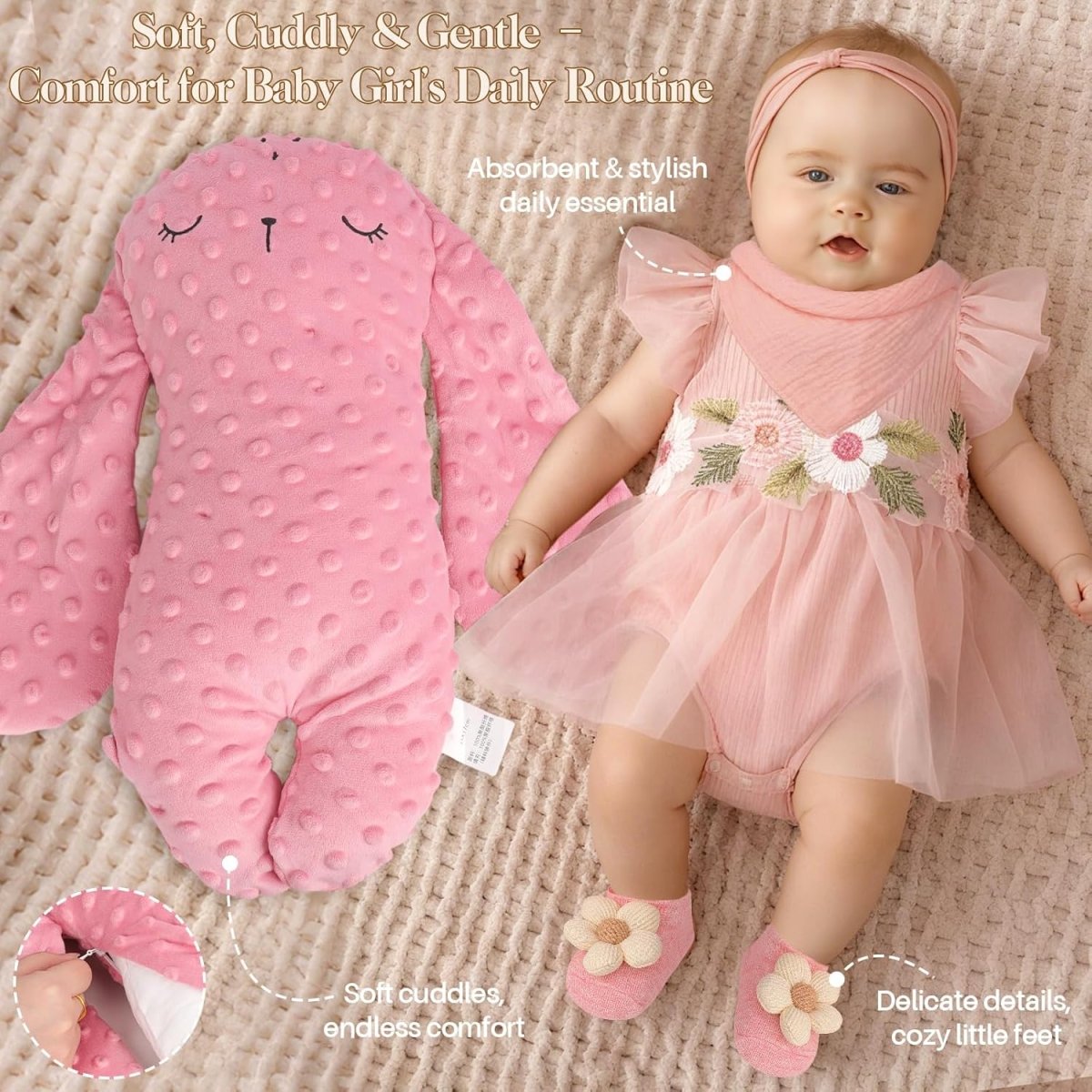 Baby Girl Gift Basket | 9 PCS Pink Welcome Home Newborn Baby Girl Gift Set with Dress, Headband | Newborn Essentials with Socks, Storage Basket | Baby Shower Gift for Girls - LittleTreasures