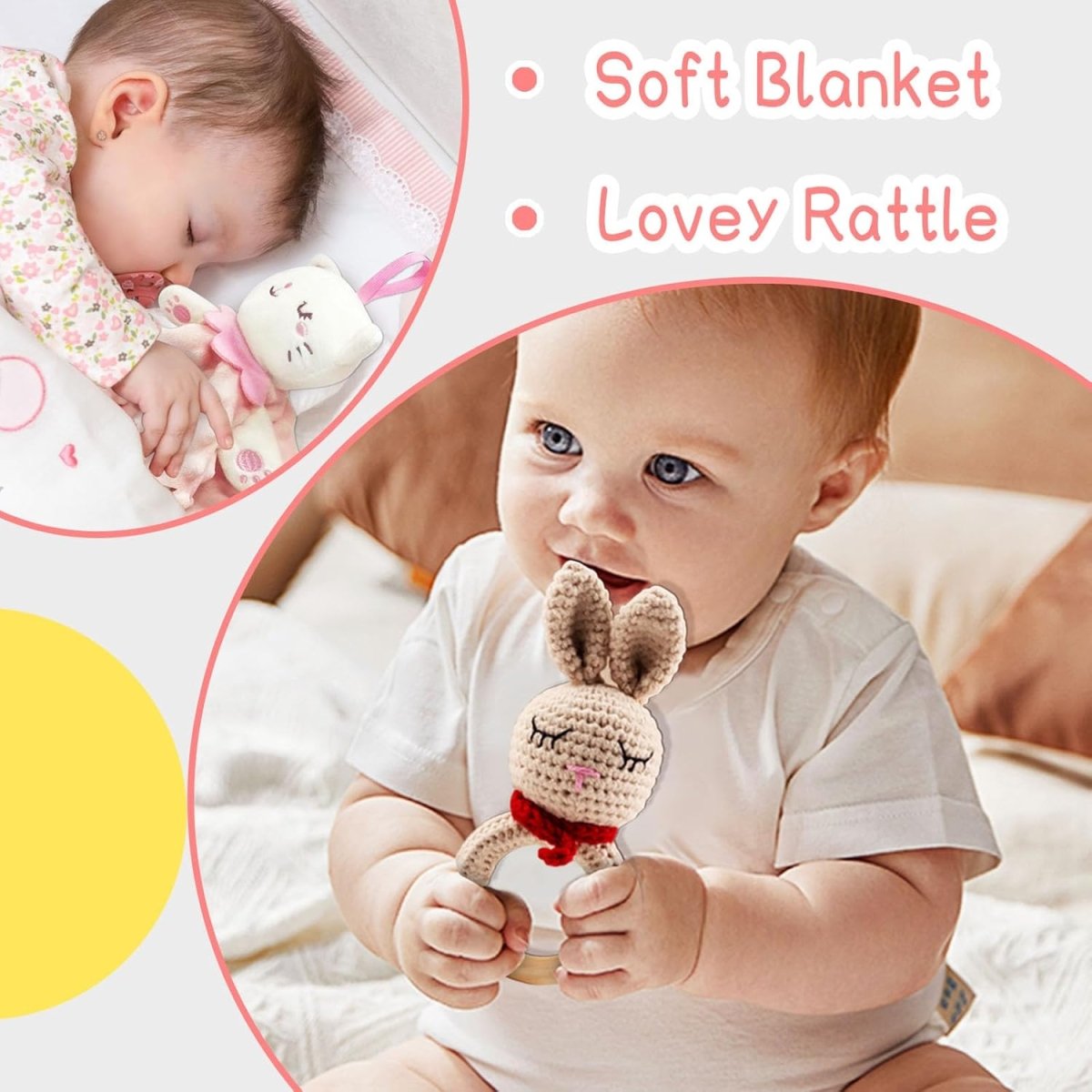 Baby Girl Gifts,Baby Shower Gifts for Girl,9Pcs Newborn Baby Gifts Set,Unique Pink New Baby Basket,Gender Reveal Gifts,Swaddle Rattle Blanket - LittleTreasures