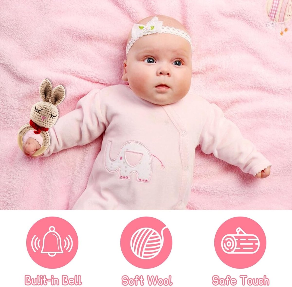 Baby Girl Gifts,Baby Shower Gifts for Girl,9Pcs Newborn Baby Gifts Set,Unique Pink New Baby Basket,Gender Reveal Gifts,Swaddle Rattle Blanket - LittleTreasures