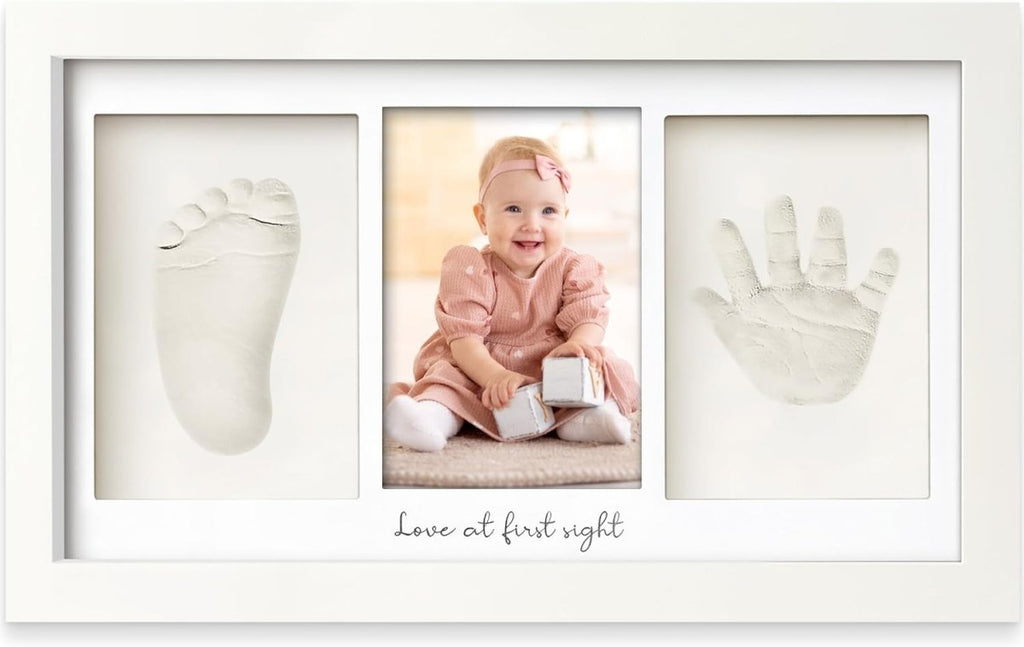 Baby Hand and Footprint Kit - Clay Handprint Keepsake Frame, Newborn Nursery Picture Frame, Personalized New Mom Gifts for Baby Shower & Registry (Alpine White) - LittleTreasures