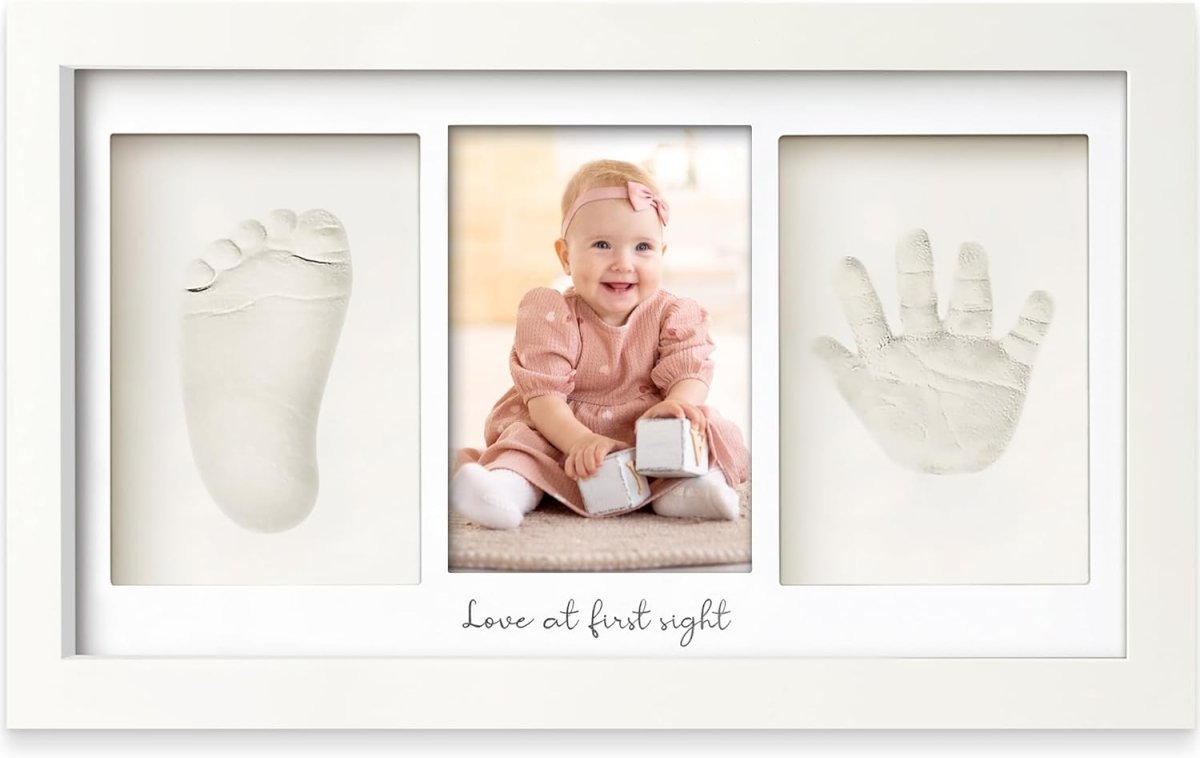 Baby Hand and Footprint Kit - Clay Handprint Keepsake Frame, Newborn Nursery Picture Frame, Personalized New Mom Gifts for Baby Shower & Registry (Alpine White) - LittleTreasures