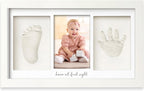 Baby Hand and Footprint Kit - Clay Handprint Keepsake Frame, Newborn Nursery Picture Frame, Personalized New Mom Gifts for Baby Shower & Registry (Alpine White) - LittleTreasures