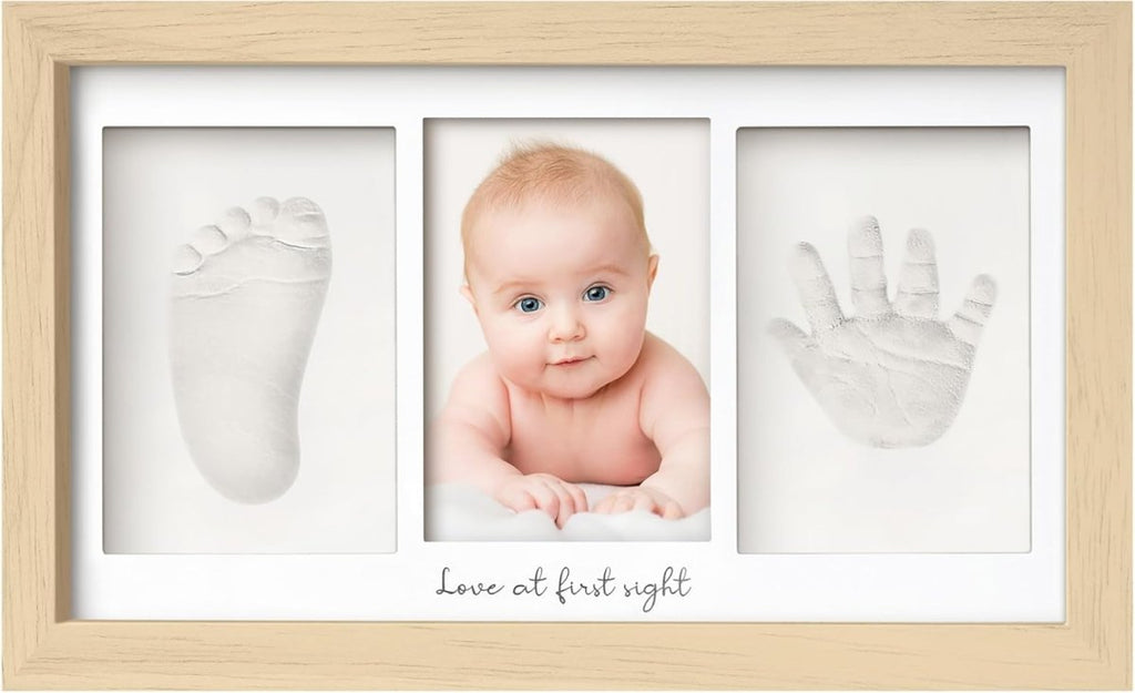 Baby Hand and Footprint Kit - Clay Handprint Keepsake Frame, Newborn Nursery Picture Frame, Personalized New Mom Gifts for Baby Shower & Registry (Alpine White) - LittleTreasures