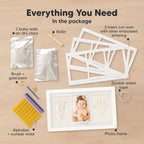 Baby Hand and Footprint Kit - Clay Handprint Keepsake Frame, Newborn Nursery Picture Frame, Personalized New Mom Gifts for Baby Shower & Registry (Alpine White) - LittleTreasures