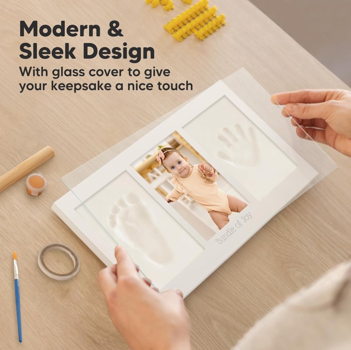 Baby Hand and Footprint Kit - Clay Handprint Keepsake Frame, Newborn Nursery Picture Frame, Personalized New Mom Gifts for Baby Shower & Registry (Alpine White) - LittleTreasures