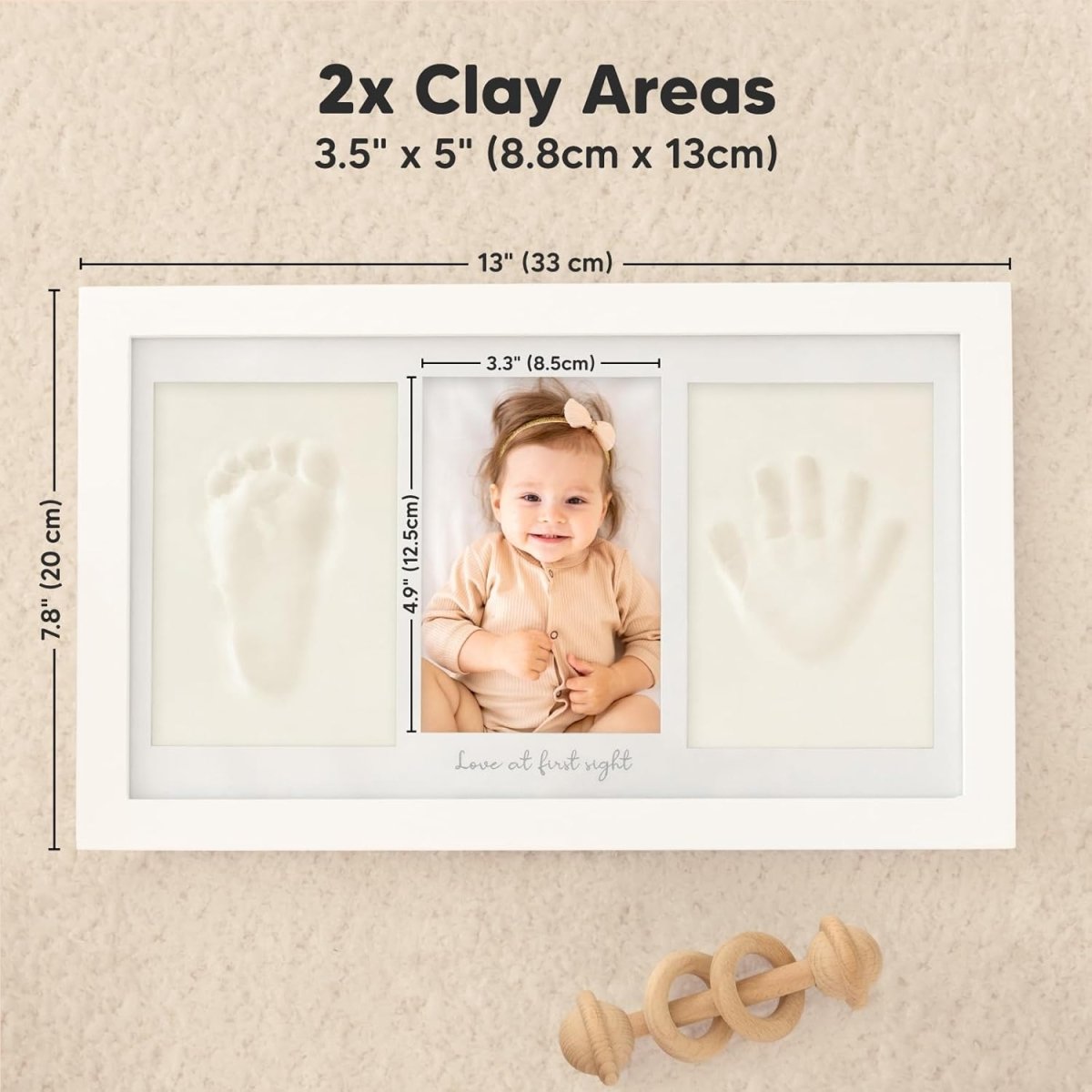 Baby Hand and Footprint Kit - Clay Handprint Keepsake Frame, Newborn Nursery Picture Frame, Personalized New Mom Gifts for Baby Shower & Registry (Alpine White) - LittleTreasures