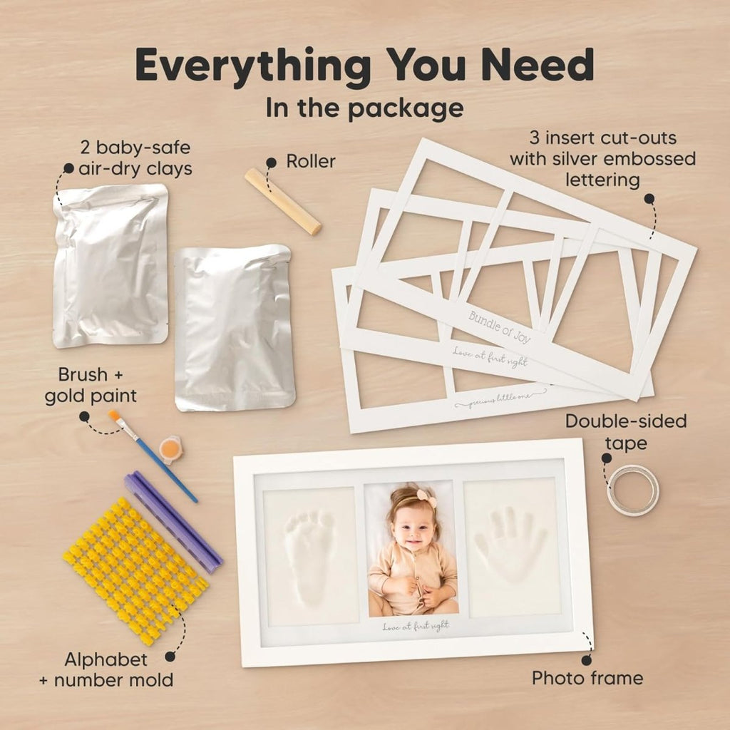 Baby Hand and Footprint Kit - Clay Handprint Keepsake Frame, Newborn Nursery Picture Frame, Personalized New Mom Gifts for Baby Shower & Registry (Alpine White) - LittleTreasures