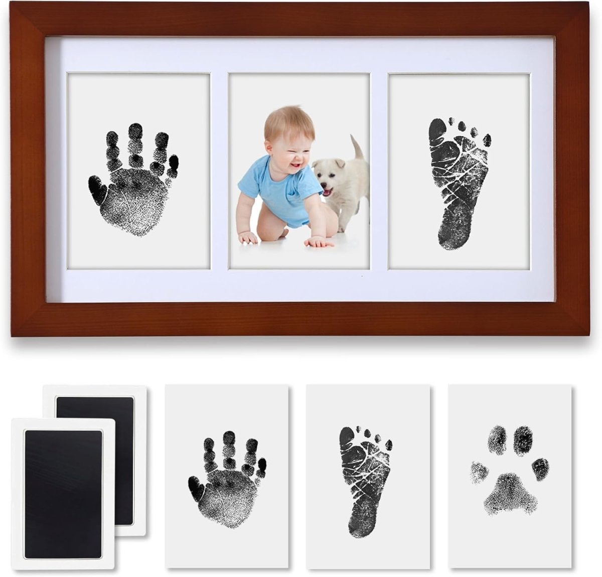 Baby Hand and Footprint Kit,Inkless Baby Handprint Kit with 2 Safe Clean - Touch Ink Pads and a Wooden Baby Picture Frames for Newborn,Baby Gifts for New Parent,Grandparent,Baby Shower - LittleTreasures
