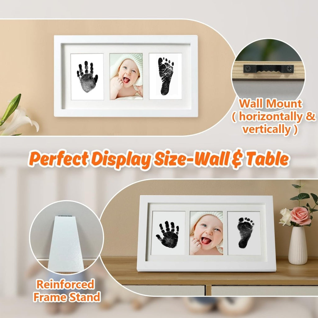 Baby Hand and Footprint Kit,Inkless Baby Handprint Kit with 2 Safe Clean - Touch Ink Pads and a Wooden Baby Picture Frames for Newborn,Baby Gifts for New Parent,Grandparent,Baby Shower - LittleTreasures