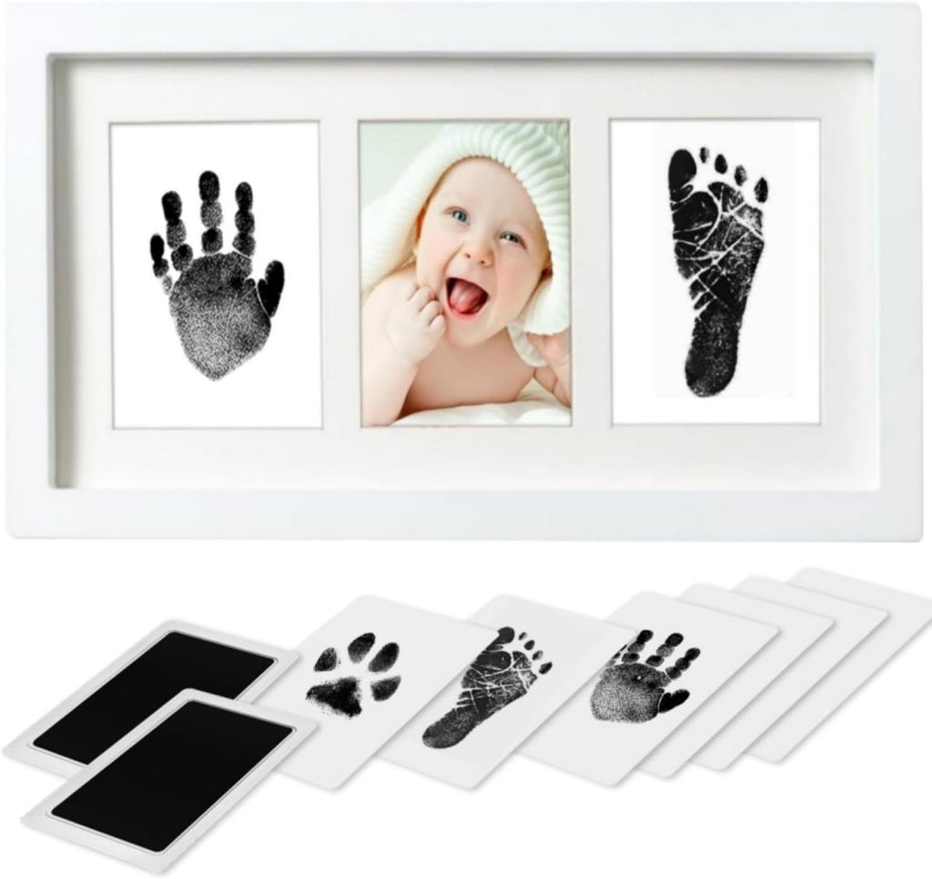 Baby Hand and Footprint Kit,Inkless Baby Handprint Kit with 2 Safe Clean - Touch Ink Pads and a Wooden Baby Picture Frames for Newborn,Baby Gifts for New Parent,Grandparent,Baby Shower - LittleTreasures