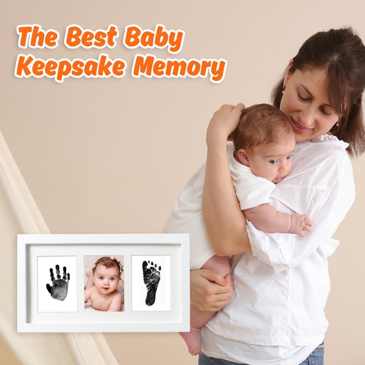 Baby Hand and Footprint Kit,Inkless Baby Handprint Kit with 2 Safe Clean - Touch Ink Pads and a Wooden Baby Picture Frames for Newborn,Baby Gifts for New Parent,Grandparent,Baby Shower - LittleTreasures