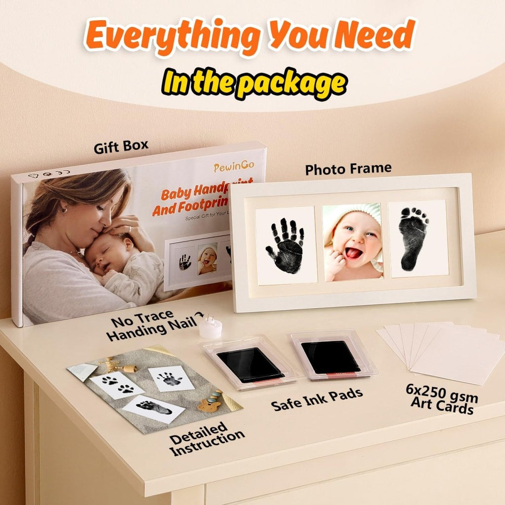 Baby Hand and Footprint Kit,Inkless Baby Handprint Kit with 2 Safe Clean - Touch Ink Pads and a Wooden Baby Picture Frames for Newborn,Baby Gifts for New Parent,Grandparent,Baby Shower - LittleTreasures