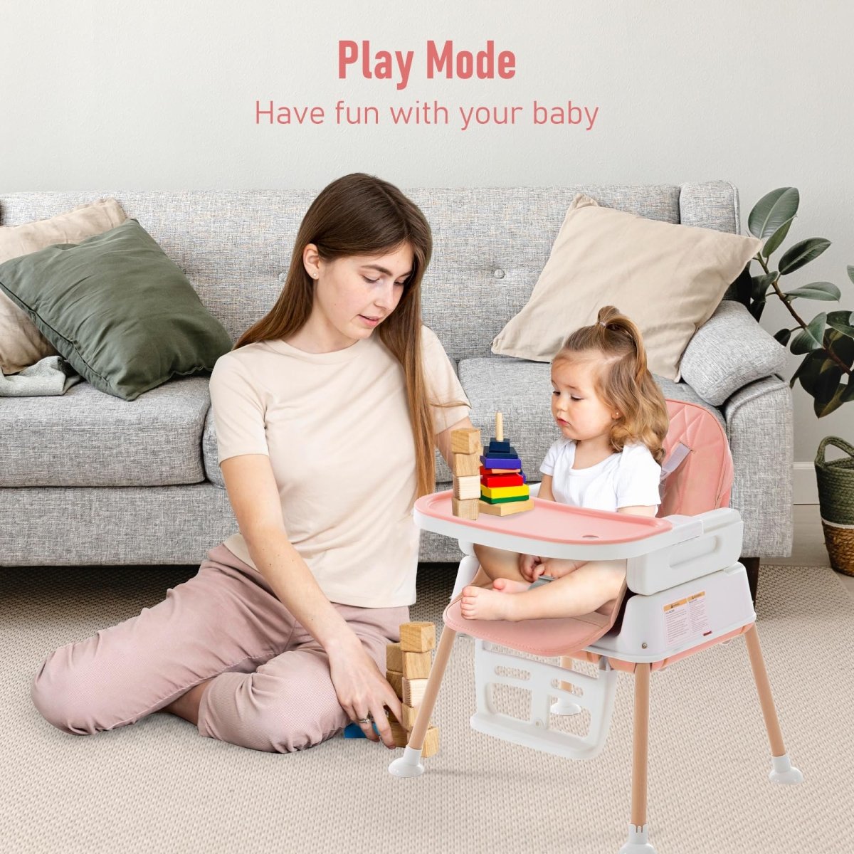 Baby High Chairs, 3 - in - 1 Convertible Baby High Chair, Dining Booster Seat, Toddler Chair, Easy Clean High Chairs for Babies and Toddlers with Adjustable Footrest&Tray - Purple - LittleTreasures