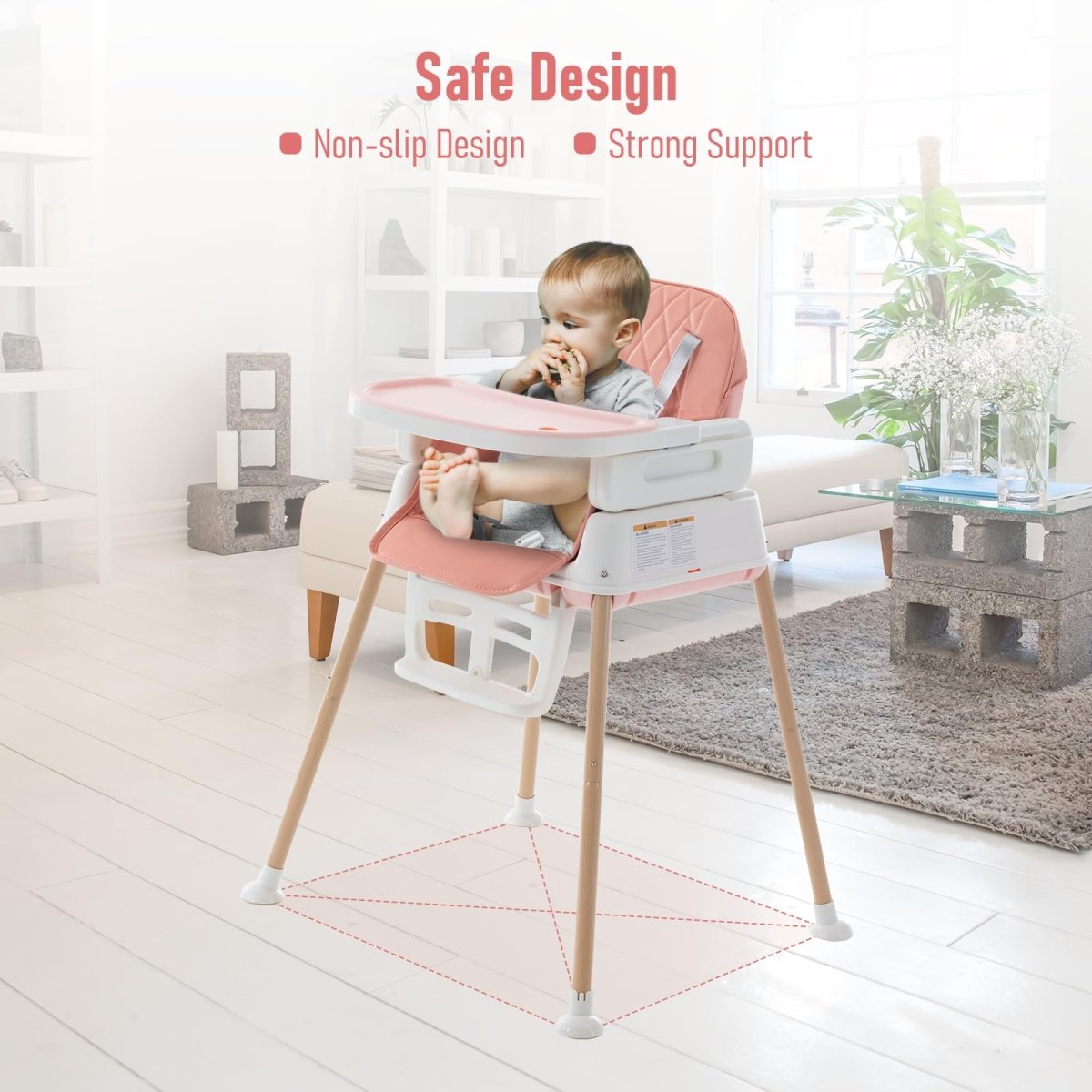 Baby High Chairs, 3 - in - 1 Convertible Baby High Chair, Dining Booster Seat, Toddler Chair, Easy Clean High Chairs for Babies and Toddlers with Adjustable Footrest&Tray - Purple - LittleTreasures