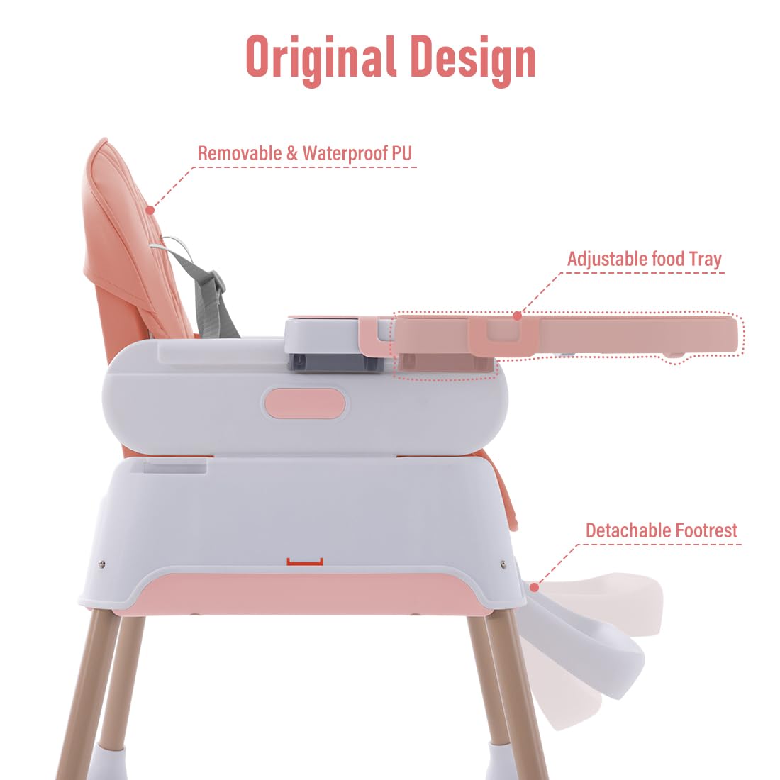 Baby High Chairs, 3 - in - 1 Convertible Baby High Chair, Dining Booster Seat, Toddler Chair, Easy Clean High Chairs for Babies and Toddlers with Adjustable Footrest&Tray - Purple - LittleTreasures