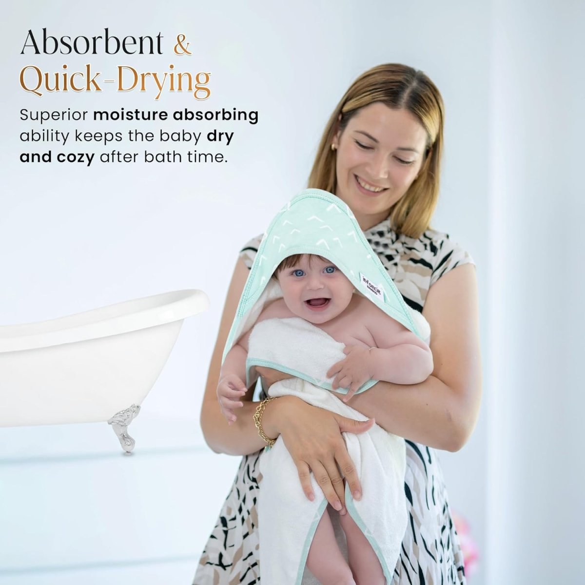 Baby Hooded Towel, Premium Bamboo Infant, 2 - Pack, 75x75 cm, Soft Newborn Bath with Hood for Baby Girls & Boys (Seafoam Green/Baby Blue, 75x75) - LittleTreasures