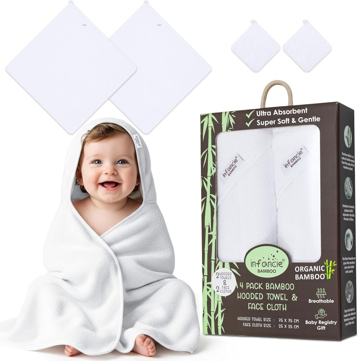 Baby Hooded Towel, Premium Bamboo Infant, 2 - Pack, 75x75 cm, Soft Newborn Bath with Hood for Baby Girls & Boys (Seafoam Green/Baby Blue, 75x75) - LittleTreasures