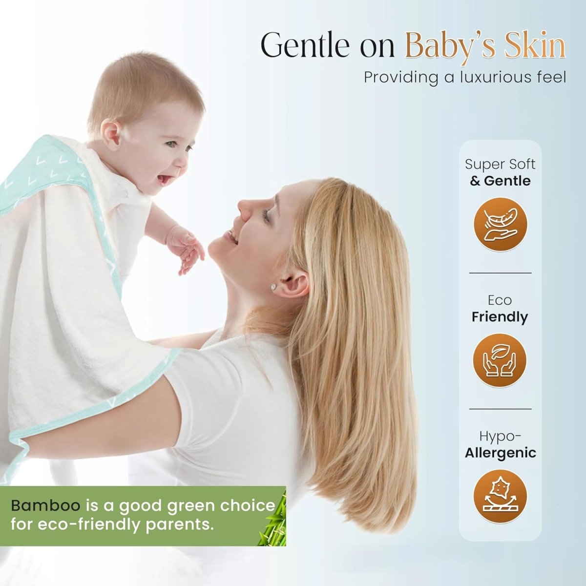 Baby Hooded Towel, Premium Bamboo Infant, 2 - Pack, 75x75 cm, Soft Newborn Bath with Hood for Baby Girls & Boys (Seafoam Green/Baby Blue, 75x75) - LittleTreasures