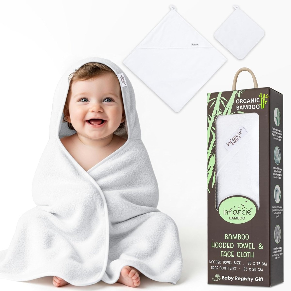 Baby Hooded Towel, Premium Bamboo Infant, 2 - Pack, 75x75 cm, Soft Newborn Bath with Hood for Baby Girls & Boys (Seafoam Green/Baby Blue, 75x75) - LittleTreasures