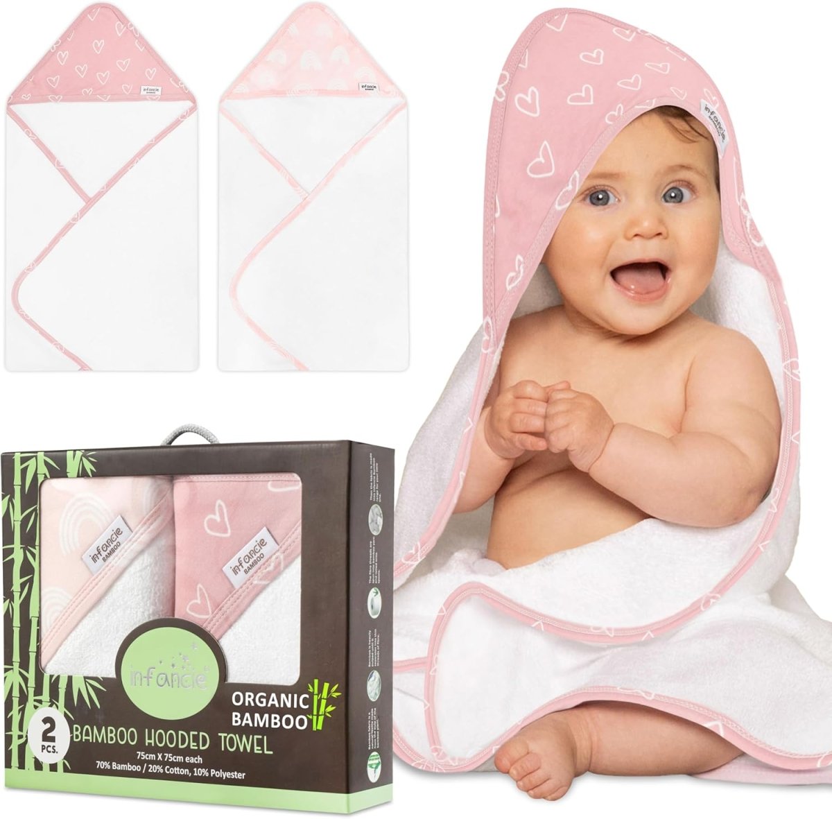 Baby Hooded Towel, Premium Bamboo Infant, 2 - Pack, 75x75 cm, Soft Newborn Bath with Hood for Baby Girls & Boys (Seafoam Green/Baby Blue, 75x75) - LittleTreasures