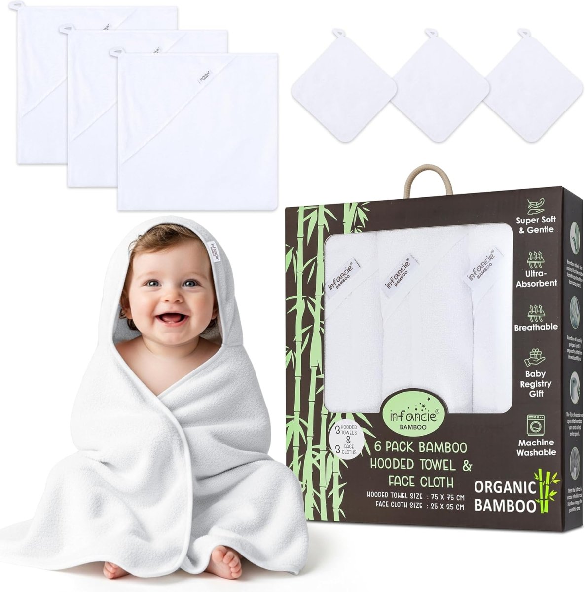 Baby Hooded Towel, Premium Bamboo Infant, 2 - Pack, 75x75 cm, Soft Newborn Bath with Hood for Baby Girls & Boys (Seafoam Green/Baby Blue, 75x75) - LittleTreasures