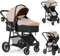 BABY JOY Baby Stroller, 2 In 1 Convertible Carriage Bassinet to Stroller, Pushchair with Foot Cover, Cup Holder, Large Storage Space, Wheels Suspension, 5 - Point Harness (Light Coffee) - LittleTreasures