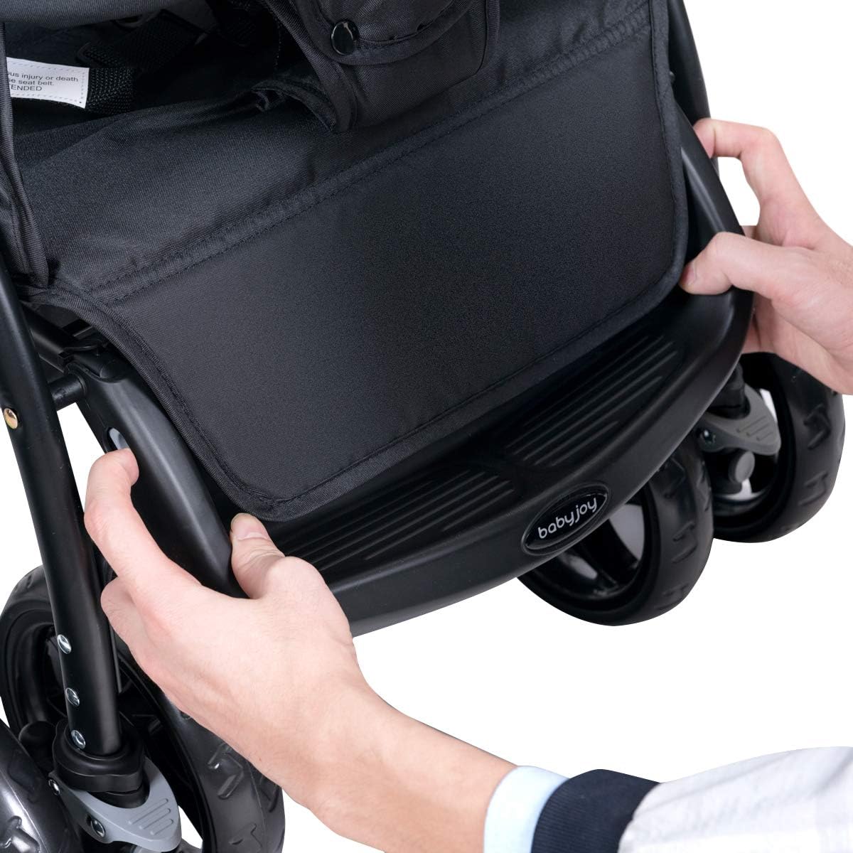 BABY JOY Double Stroller, Foldable Lightweight Twin Stroller with Tandem Seating, Adjustable Backrest/Canopy/Footrest, 5 - Point Harness & Storage Basket for Newborn and Toddler (Black) - LittleTreasures